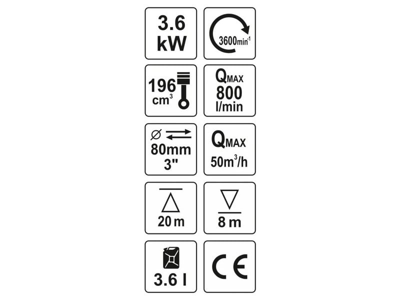 Pompă de apă pe benzină YATO 3" 208 cm3 5,9 CP 60 m3/h