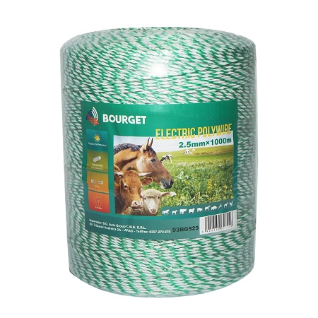 Rola fir verde fluorescent-alb fi 2.5mm 3x0.2mm SS, 1x0.25mm Cu, 1000m gard electric Bourget, Cod: 93RG529, Brand: BOURGET