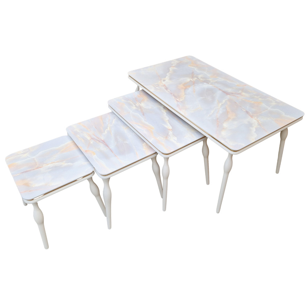 Set 4 masute Bliss, White coloured marble, Glasspandoor - 3 | YEO