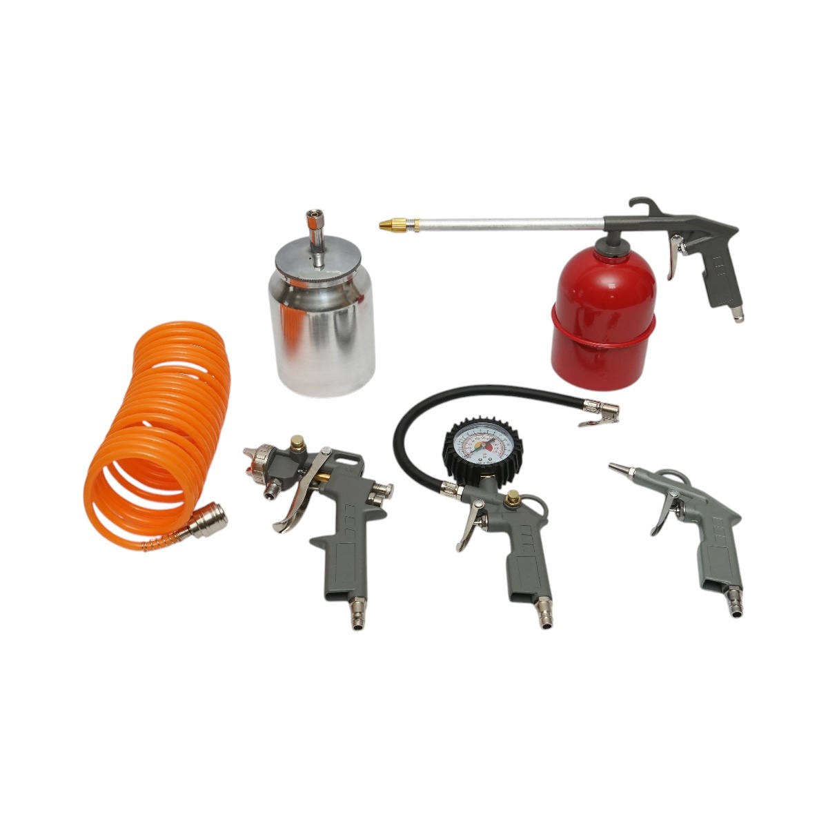 Set 5 piese aer comprimat vopsit, suflat, umflat, spalat cu furtun spiralat 5m, Cod: BK76148, Breckner Germania
