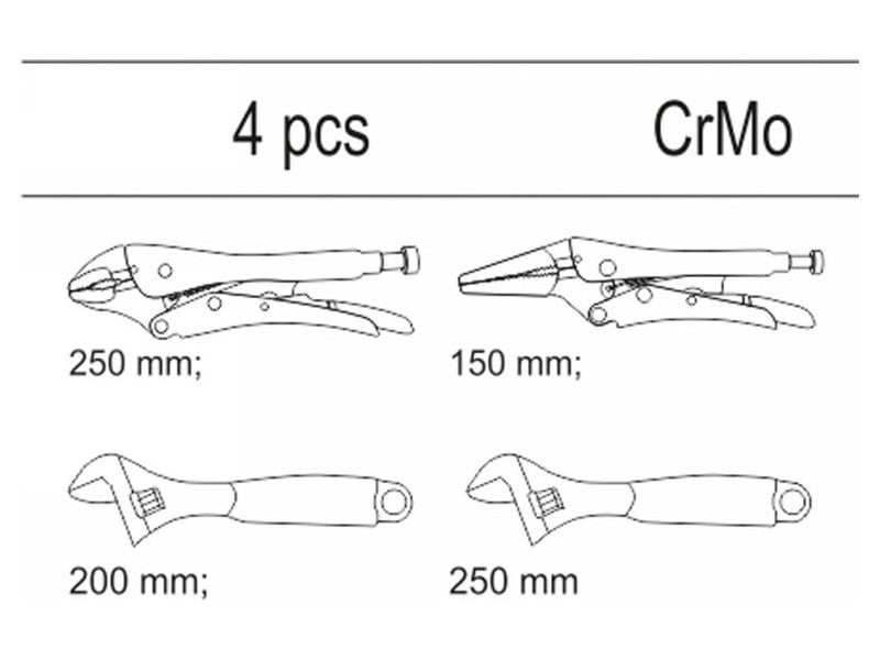 Set cheie reglabilă și clește YATO din 4 piese (inserție în sertar)
