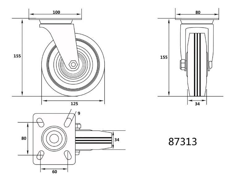VOREL Roată industrială cu pivotare 125 mm 100 kg - 1 | YEO