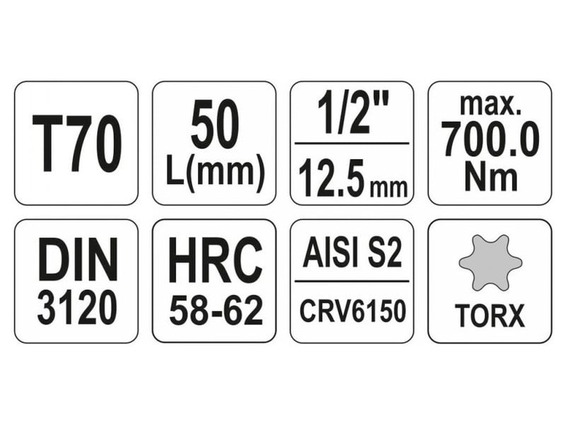 YATO Bit cheie tubulară Torx 1/2" T70 CrV - 3 | YEO