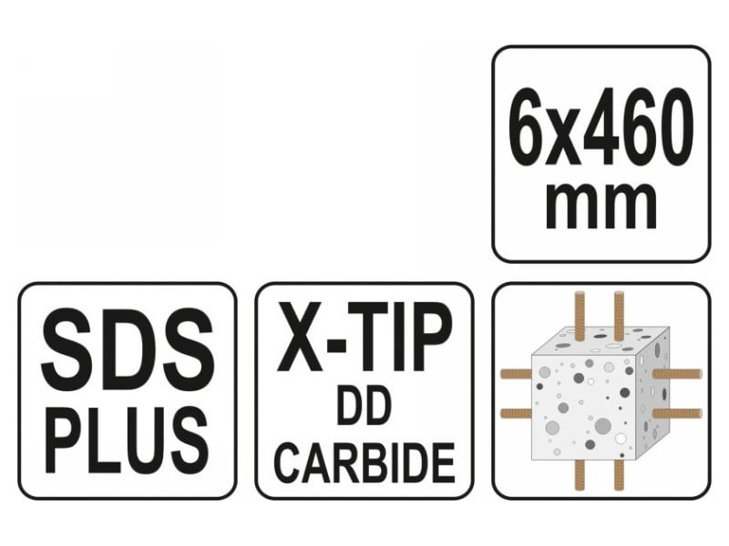 YATO Burghiu pentru piatră 6 x 460/375 mm pătrat SDS-Plus - 2 | YEO