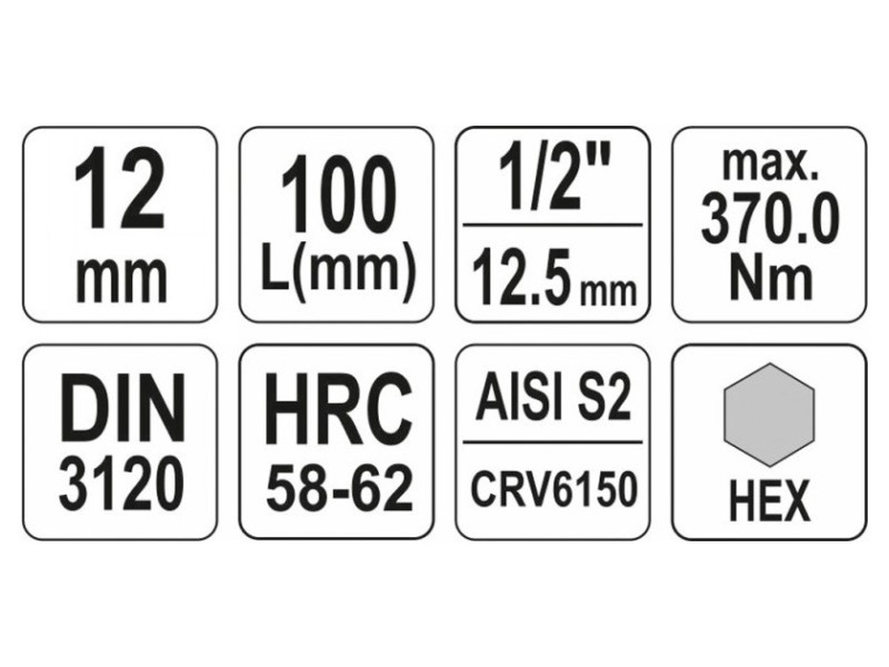 YATO Cheie tubulară cu bit lung Imbus 1/2" 12 mm CrV - 3 | YEO