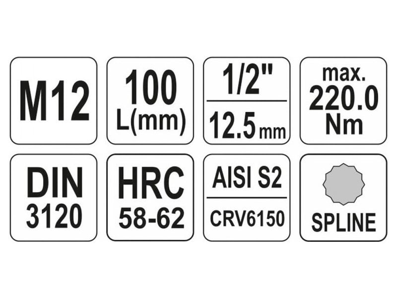 YATO Cheie tubulară cu bit lung Spline 1/2" M12 CrV - 3 | YEO