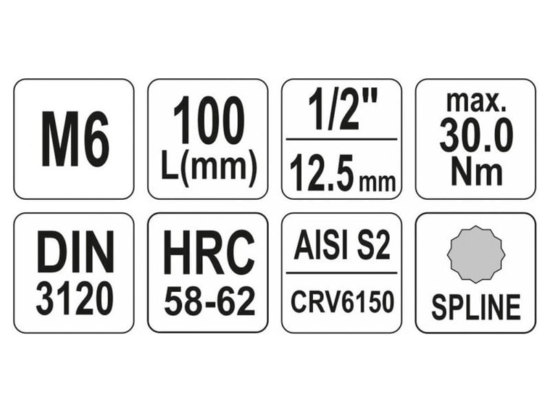 YATO Cheie tubulară cu bit lung Spline 1/2" M6 CrV - 3 | YEO