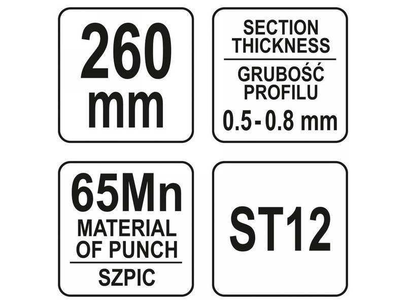 YATO Clește de îmbinare profilat (pentru gips-carton) 260 mm d= 0,5-0,8 mm