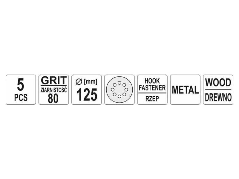 YATO Disc de fixare Velcro 125 mm / P80 8 găuri (5 buc) - 1 | YEO