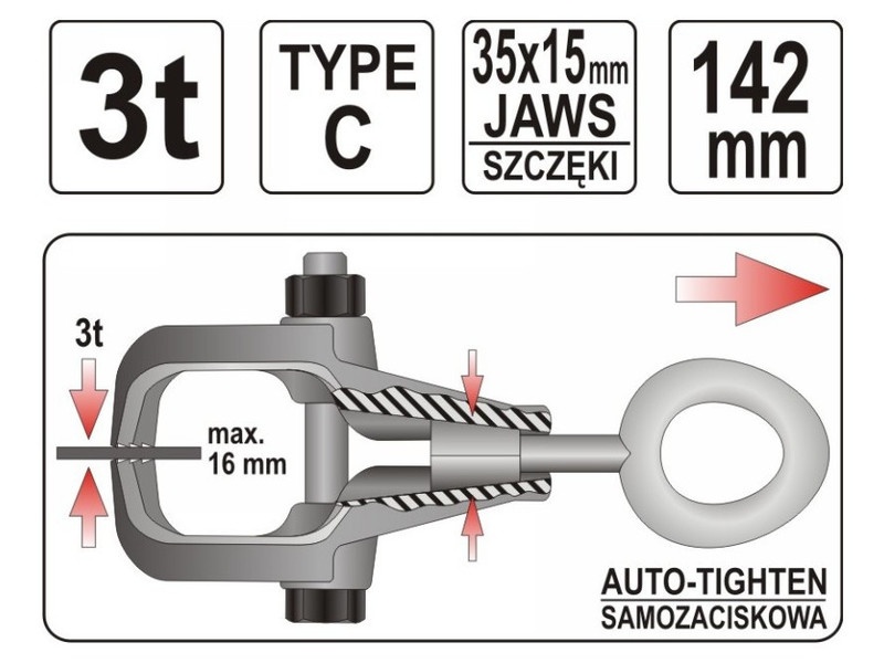 YATO Extractor de plăci cu curea, cu fălci cu autoînchidere 3,0 t