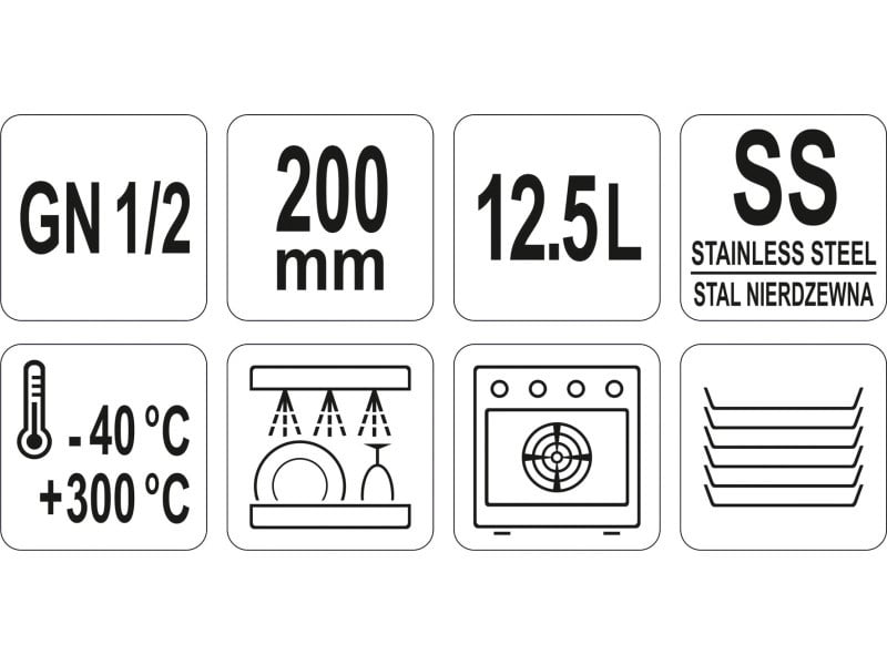 YATO GASTRO Inox inserție 200 mm GN 1/2 - 2 | YEO