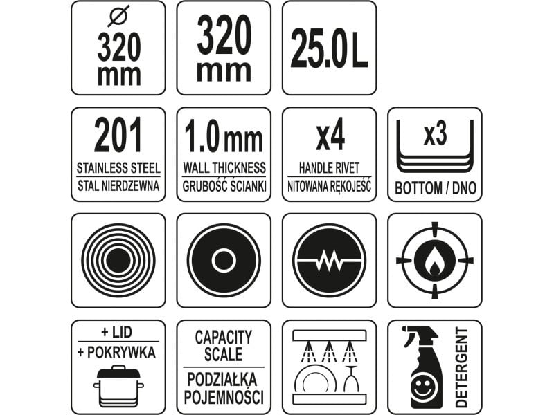 YATO GASTRO Oale cu capac 25 litri 320 x 320 mm inox