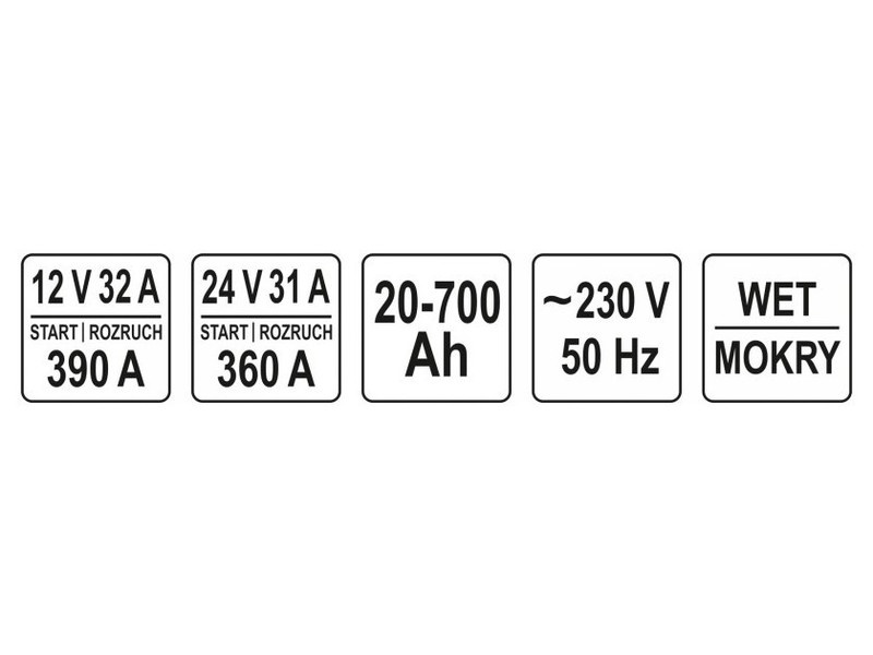 YATO Încărcător de baterii-starter 12-24 V / 360 A / 20-700 Ah