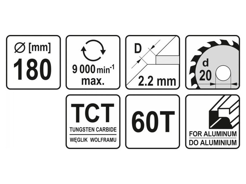YATO Lamă de ferăstrău pentru aluminiu 180 x 20 x 1,5 mm / 60T