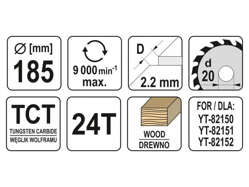 YATO Lamă de ferăstrău pentru lemn 185 x 20 x 1,5 mm / 24T