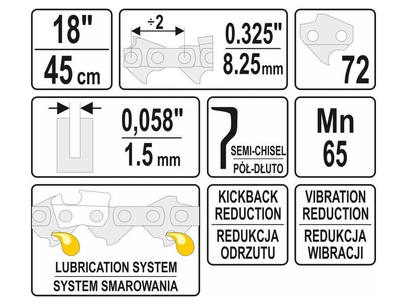 YATO Lanț drujbă 18" 0,325" 1,5 mm 72 sts