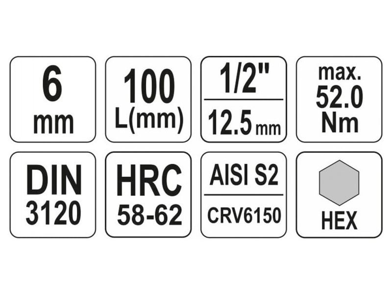 YATO Long bit cheie tubulară Allen 1/2" 6 mm CrV