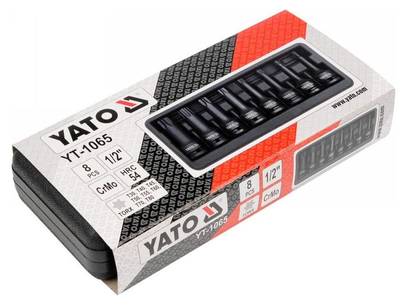 YATO Mașină set de mufe cu biți lungi 8 piese Torx 1/2" T30-T80 CrMo - 1 | YEO