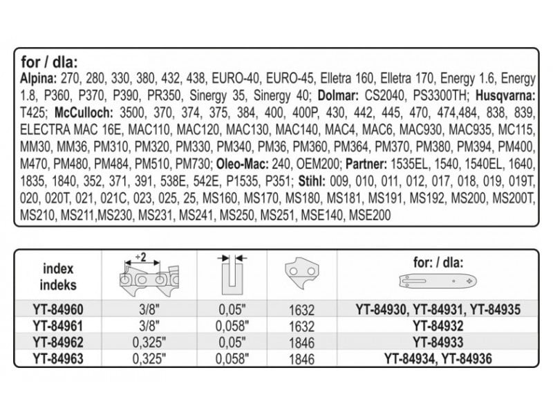 YATO Rolă lanț ferăstrău cu lanț 3/8" 1,3 mm 1632 sts