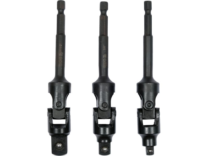 YATO Set adaptor de soclu cu balamale 3 piese 1/4" Hex -> 1/4" 3/8" 1/2" pătrat CrV