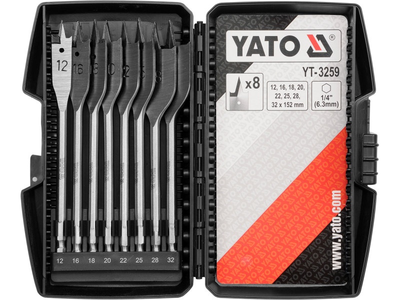 YATO Set de burghie plate pentru lemn 8 piese cu biți (12-16-18-20-22-25-28-32 mm) - 3 | YEO