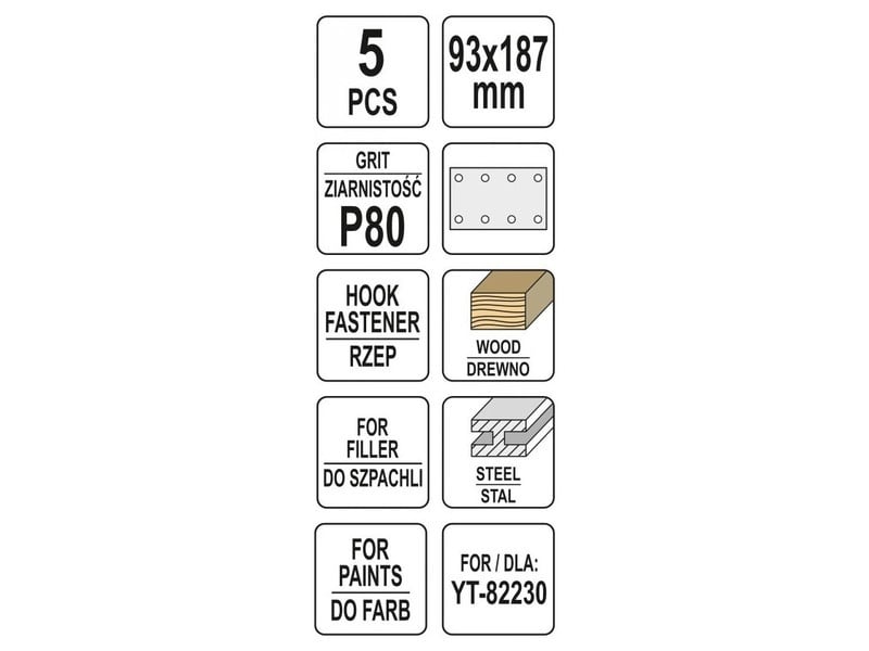 YATO Șmirghel Velcro pentru șlefuitor vibrator 90 x 187 mm P80 (5 buc)