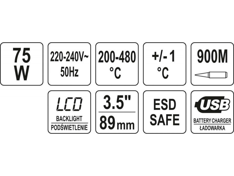 YATO Stație de lipit Afișaj LCD 75 W