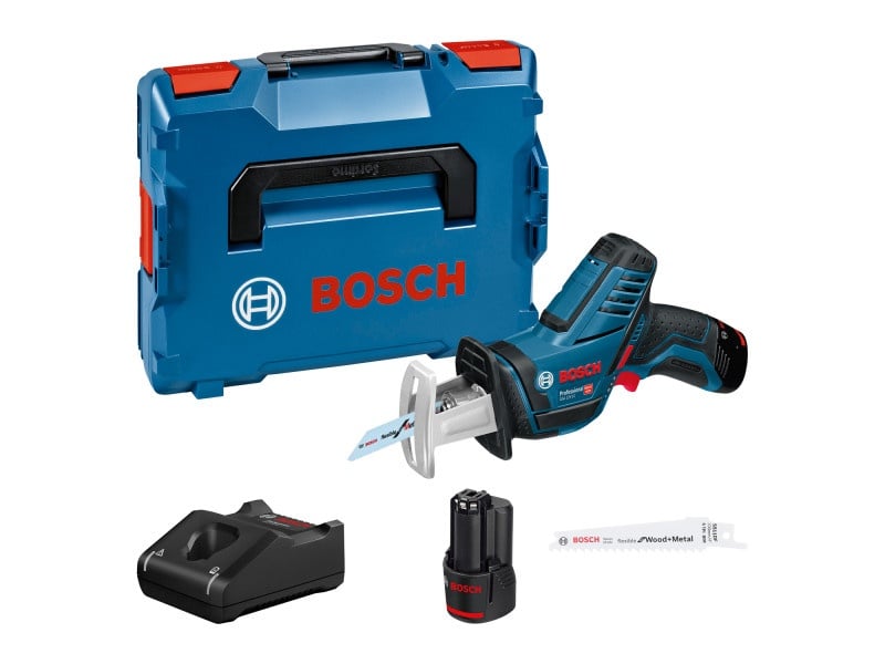 BOSCH ferăstrău sabie fără fir GSA 12V-14 în L-BOXX (2 baterii 3.0 Ah + încărcător rapid)