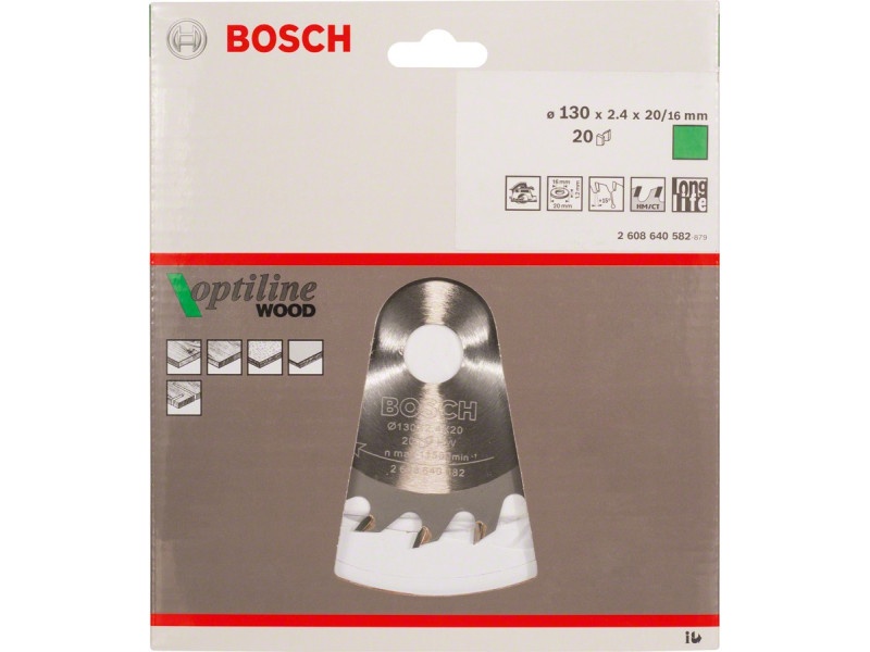 BOSCH Lamă de ferăstrău pentru lemn 130 x 20/16 x 2,4 mm / 20T Optiline Wood ATB - 1 | YEO