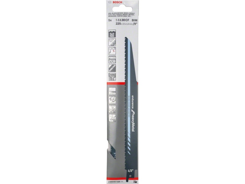 BOSCH Pânză de ferăstrău circular pentru metal S 1130 CF 225 mm / 8+10 TPI bimetal (5 bucăți) - 1 | YEO