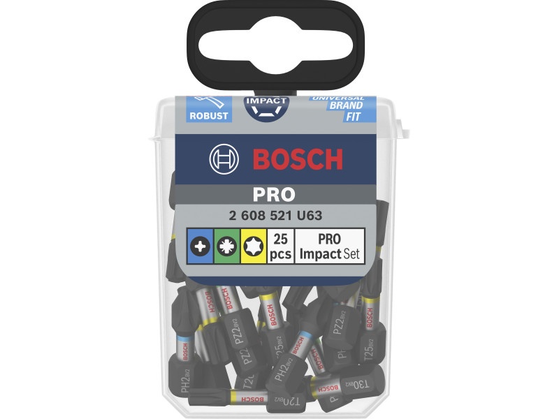 BOSCH PRO Impact bit punct set PH2/PZ2/T20/25/30x5pcs x 25mm Tic Tac în cutie 1/4" Hex (25 buc) - 1 | YEO