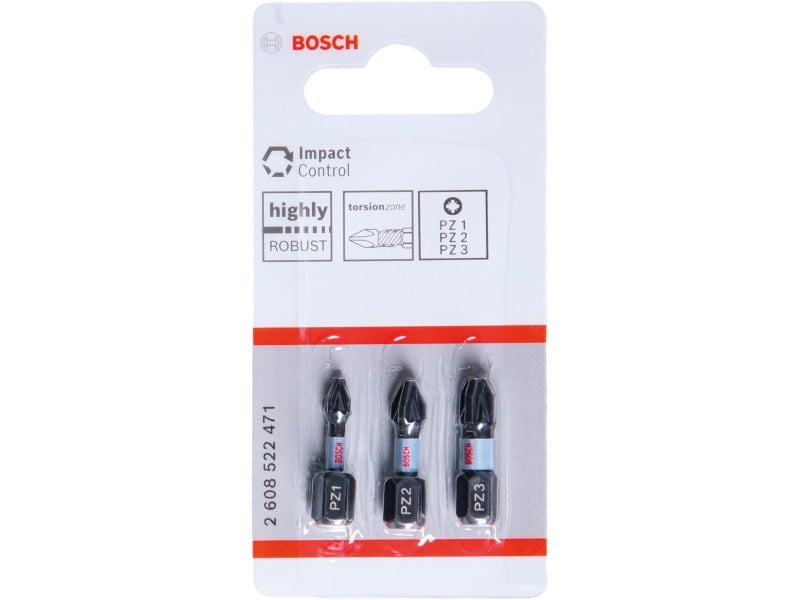 BOSCH set de vârfuri de biți 3 bucăți PZ1 / PZ2 / PZ3 x 25 mm Impact Control