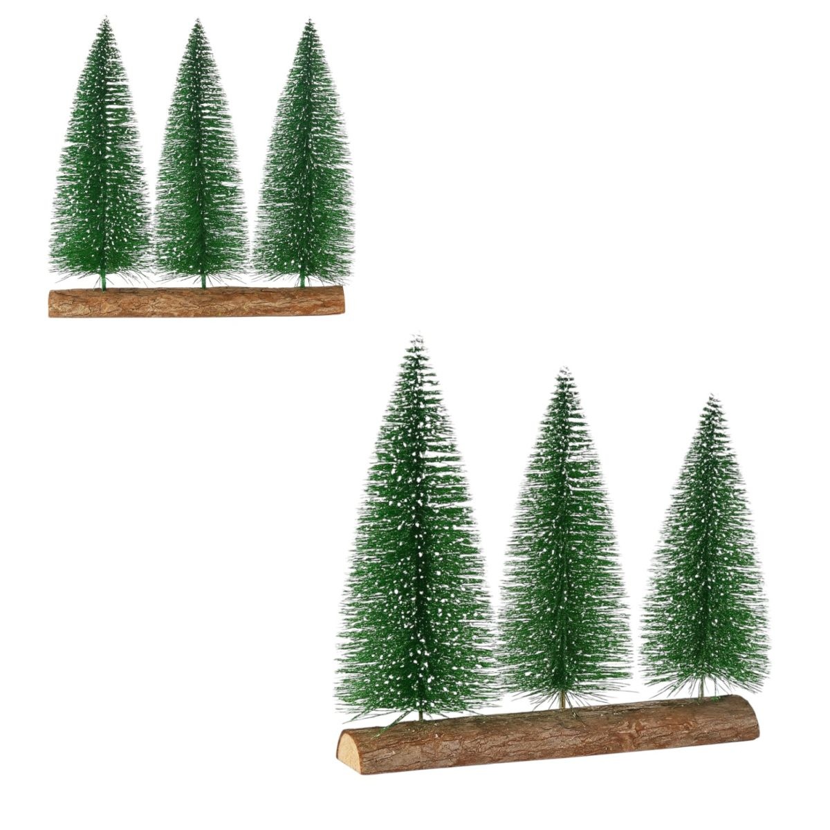 Brazi Decorativi de 20 cm cu Zăpadă Artificială pe Suport din Lemn (22cm) – Ornament de Crăciun