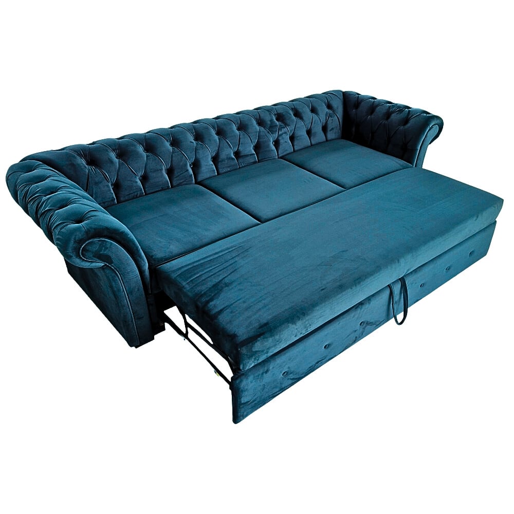 Canapea Extensibila Chesterfield, 250x100x75cm, 3 locuri, Velutto 11 Blue, Glasspandoor - 1 | YEO