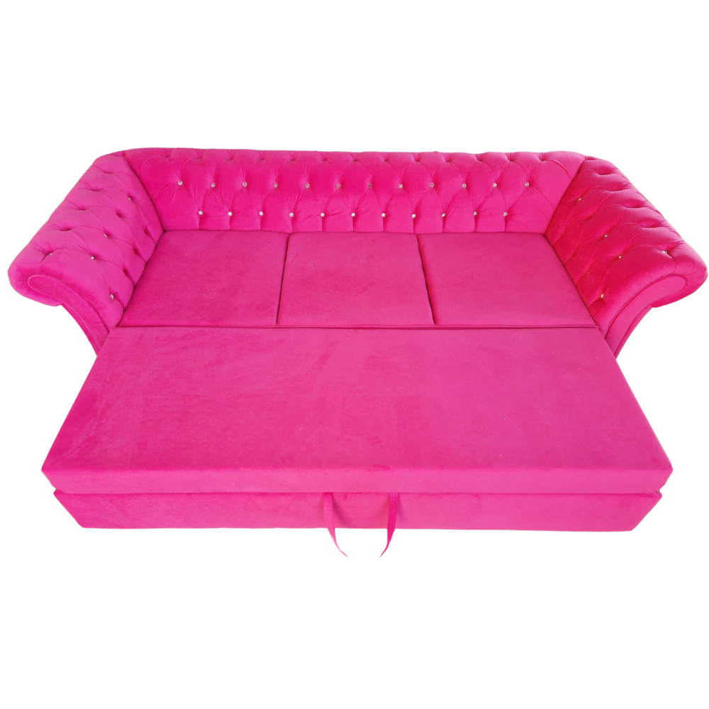 Canapea Extensibila Chesterfield, 250x100x75cm, 3 locuri, Velutto 14 Pink, Glasspandoor - 1 | YEO