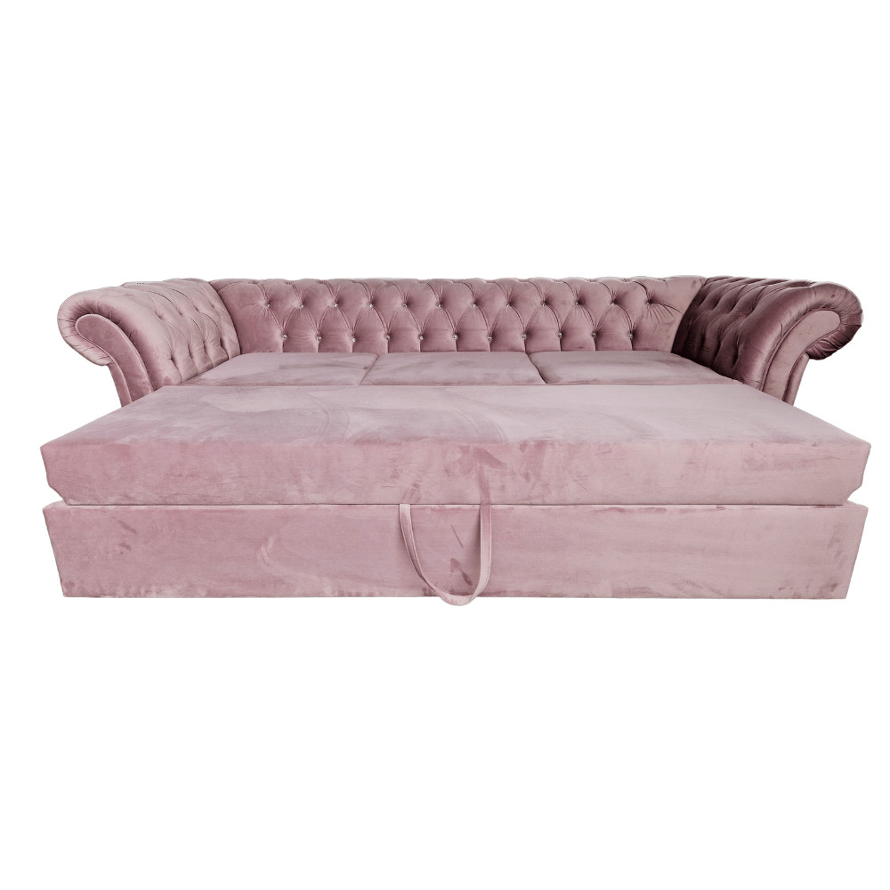 Canapea Extensibila Chesterfield, 250x100x75cm, 3 locuri, Velutto 14 Flamingo, Glasspandoor - 3 | YEO