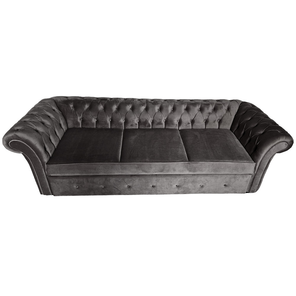 Canapea Extensibila Chesterfield, 250x100x75cm, 3 locuri, Velutto 19 Graphite, Glasspandoor - 2 | YEO