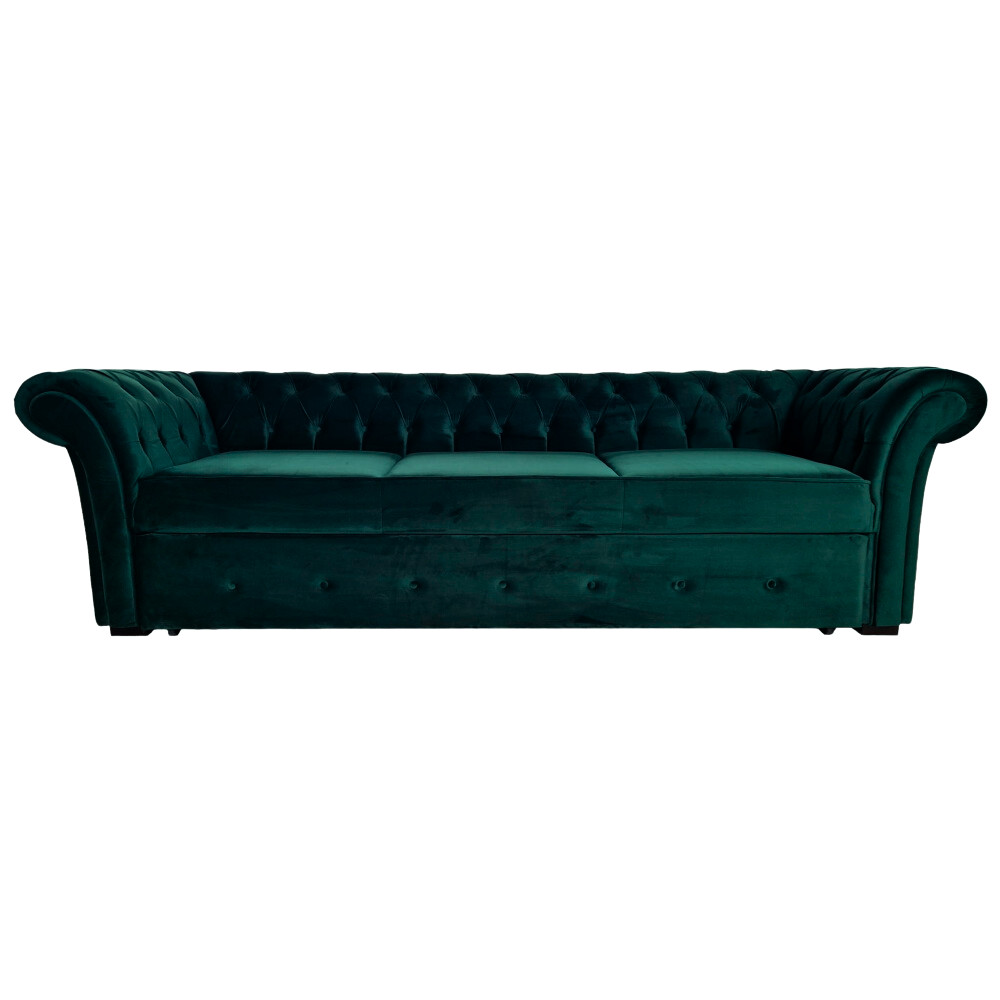 Canapea Extensibila Chesterfield, 250x100x75cm, 3 locuri, Velutto 27 Jungle Green, Glasspandoor - 3 | YEO