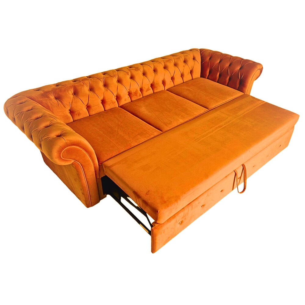 Canapea Extensibila Chesterfield, 250x100x75cm, 3 locuri, Velutto 33 Rust, Glasspandoor - 1 | YEO