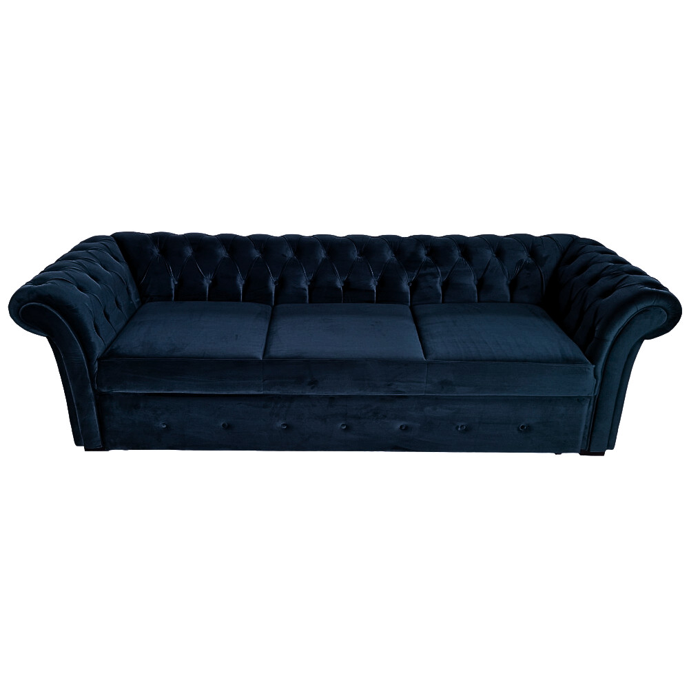 Canapea Extensibila Chesterfield, 250x100x75cm, 3 locuri, Velutto 37 Deep Blue, Glasspandoor