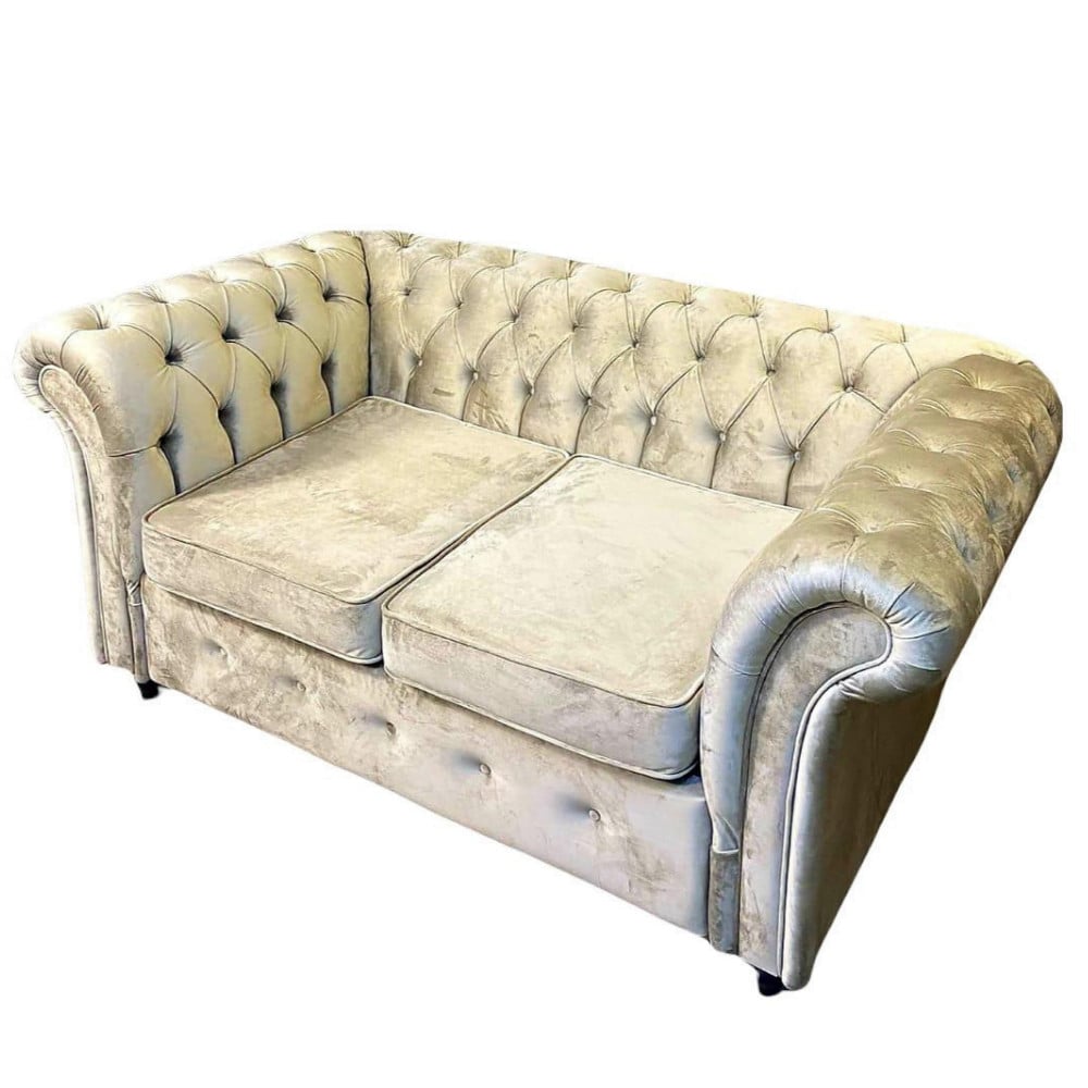 Canapea Fixa Chesterfield, 200x100x75cm, 2 locuri, Velutto 02 Beige, Glasspandoor