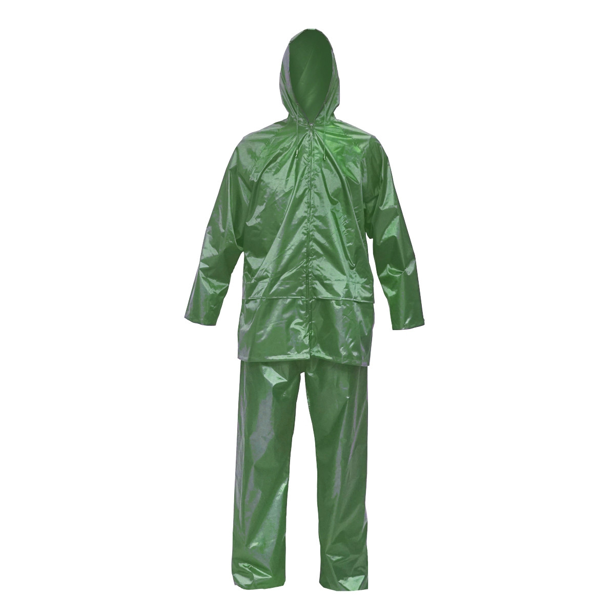 Costum impermeabil XXL cu gluga si pantaloni din poliester si PVC, verde, Cod: BK77420, Breckner Germany