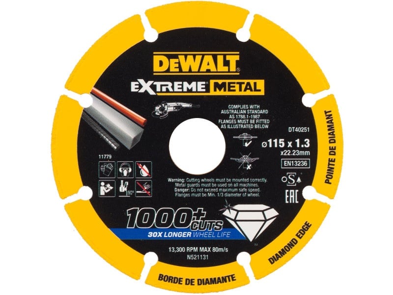 DEWALT EXTREME METAL Disc diamantat de tăiere pentru metal 115 x 1,3 x 22,2 mm (metal/alu/inox)