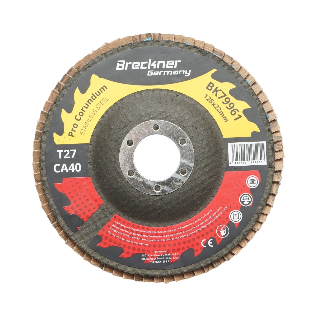 Disc lamelar abraziv corund T27 CA40, 125x22mm pentru slefuire/polizare inox si metal , Cod: BK79961, Breckner Germany