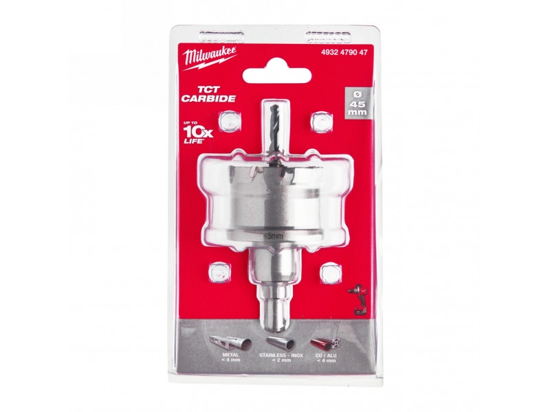 Ferăstrău de găuri MILWAUKEE TCT 45 mm cu mâner cu 3 fețe inox - 1 | YEO