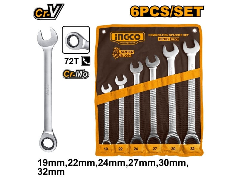 INGCO Set de chei cu clichet 6 piese 19-32 mm CrV