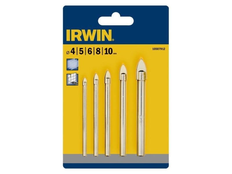 IRWIN Set de burghie pentru sticlă și gresie 5 piese cilindrice (4-5-6-8-10 mm)