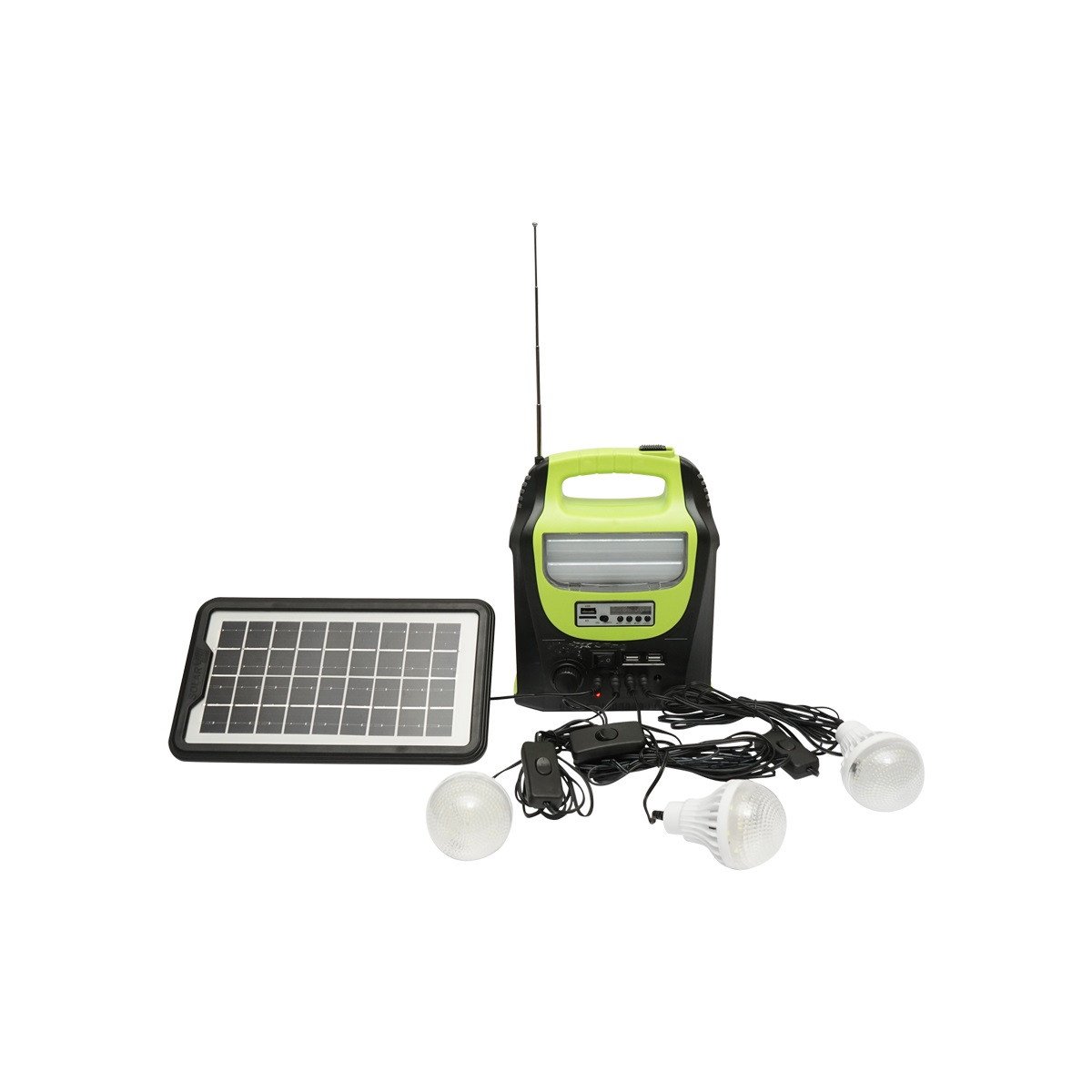 Kit iluminat portabil, LED, cu 3 becuri/proiector, radio FM, panou solar si baterie, 6V, 4.5Ah, pentru pescuit, camping, GD-8071, Cod: DISLK21, Gdplus