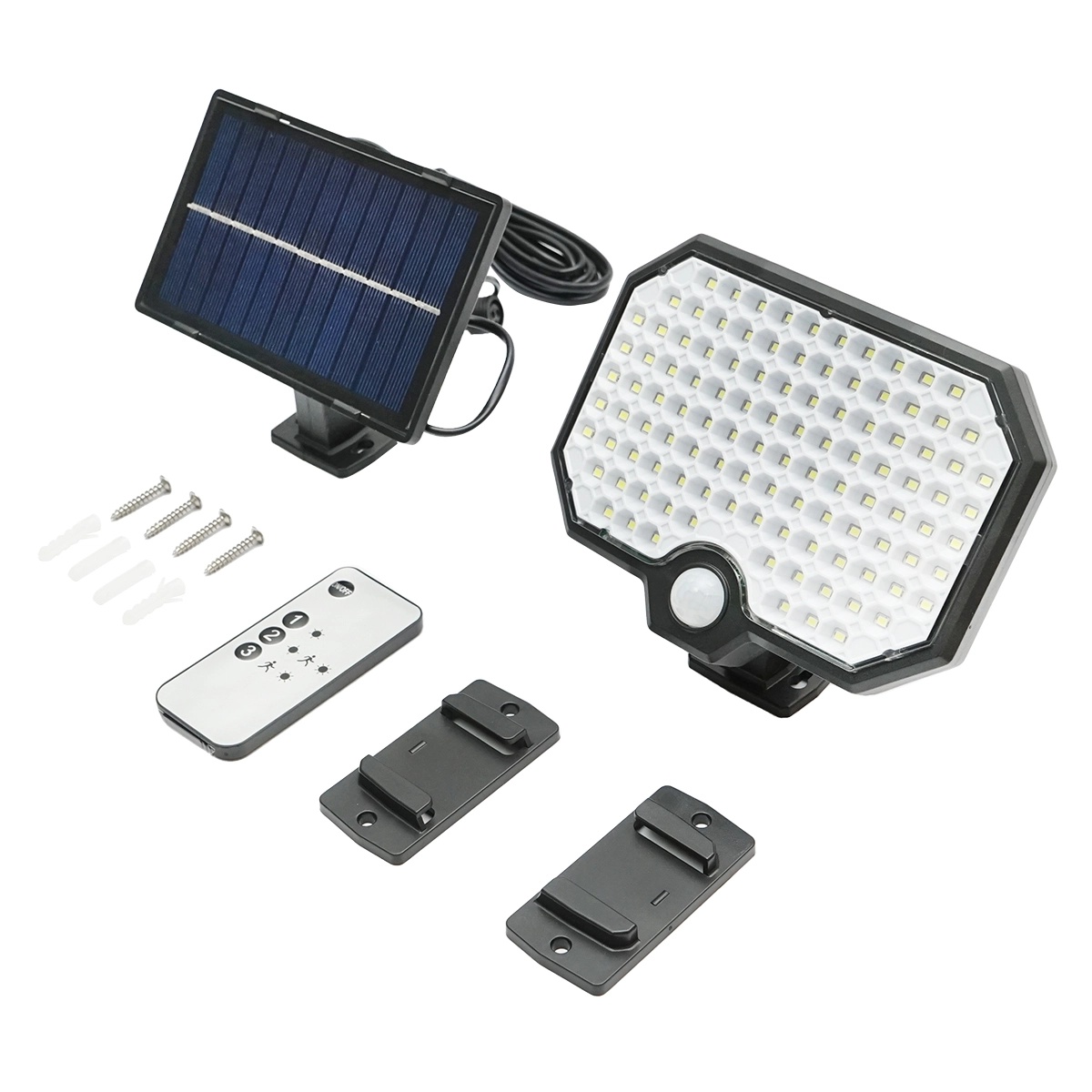 Lampa solara LED 450lm cu panou solar 1.65W/5.5V, baterie 3.7V/1.8 Ah, telecomanda, cablu 5m si senzor crepuscular IP44, Cod: BK69949, Brand: BRECKNER GERMANY