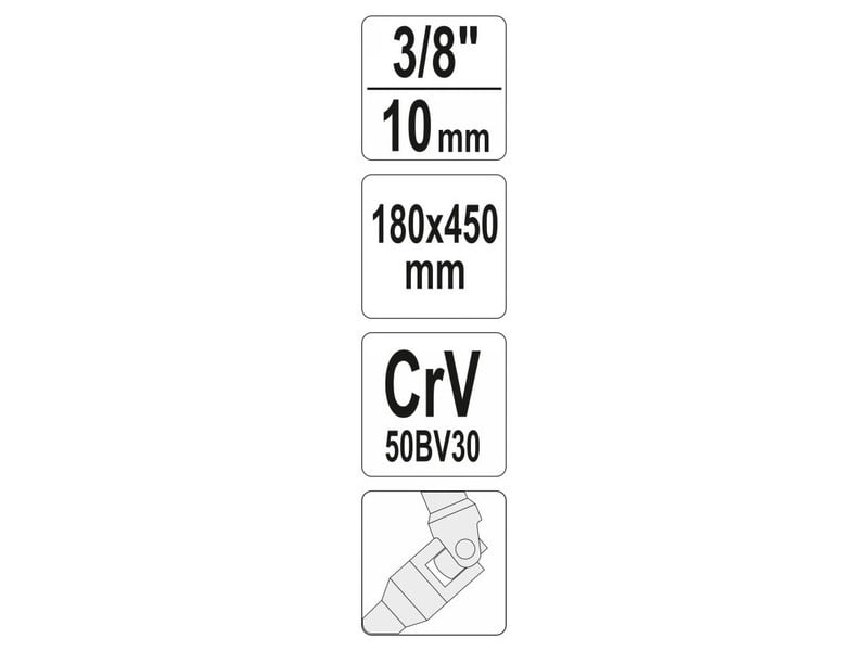 Manivela YATO în formă de T articulată 3/8" 450 mm CrV - 2 | YEO